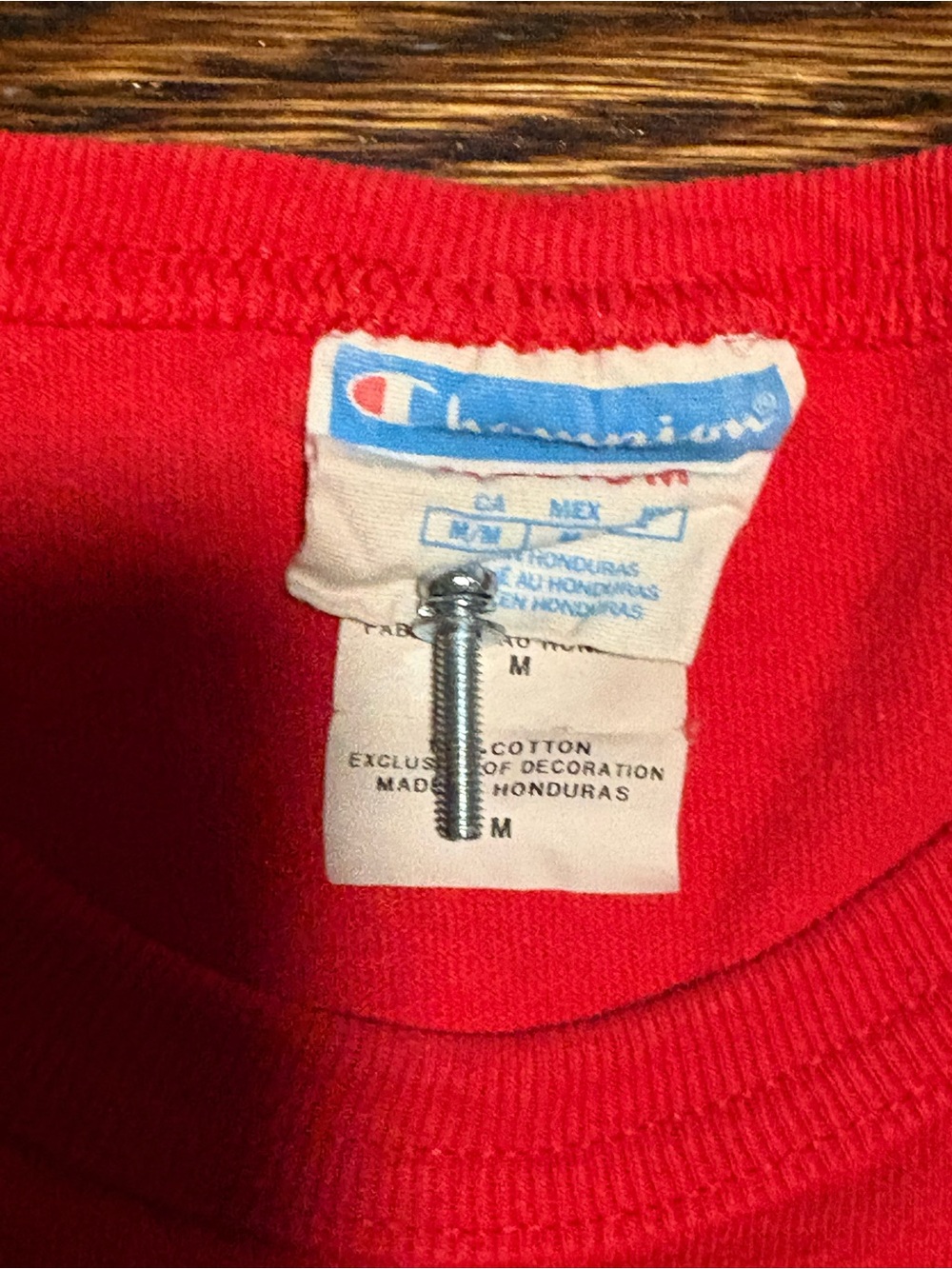 Vintage Champion Red Short Sleeve Logo Tee with Black Script - Picture 2 of 3